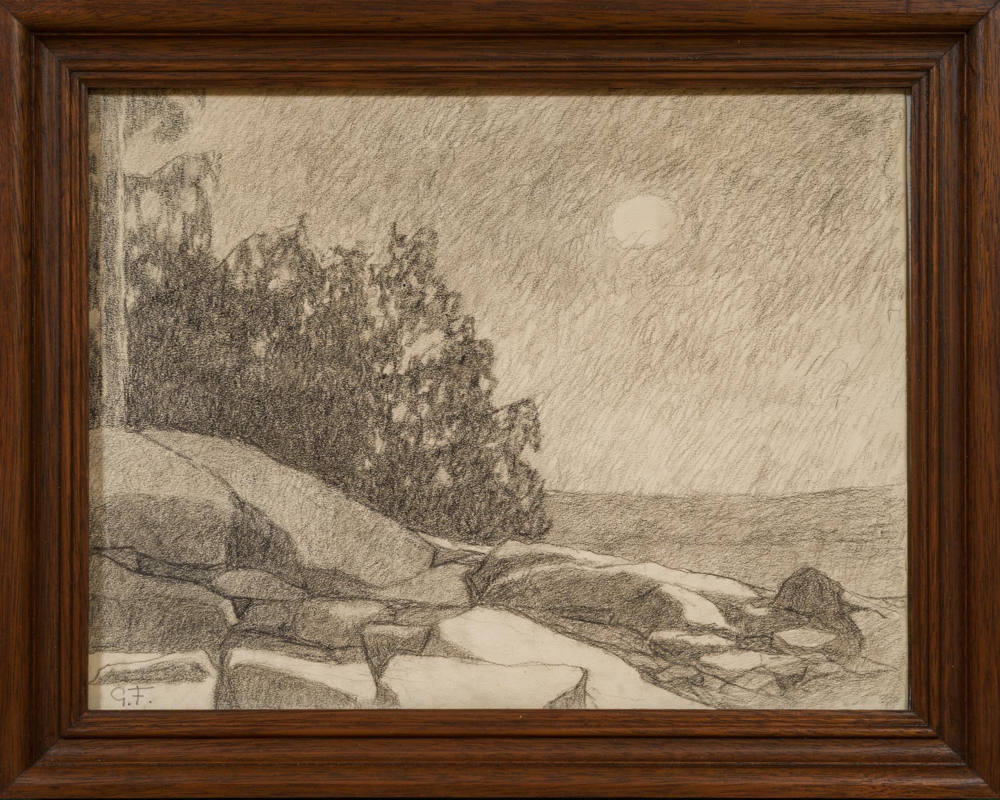 Gustaf Fjæstad (Fjaestad) (1868-1948) Svezia

Una costa rocciosa di notte, con la luna piena

Firmato 