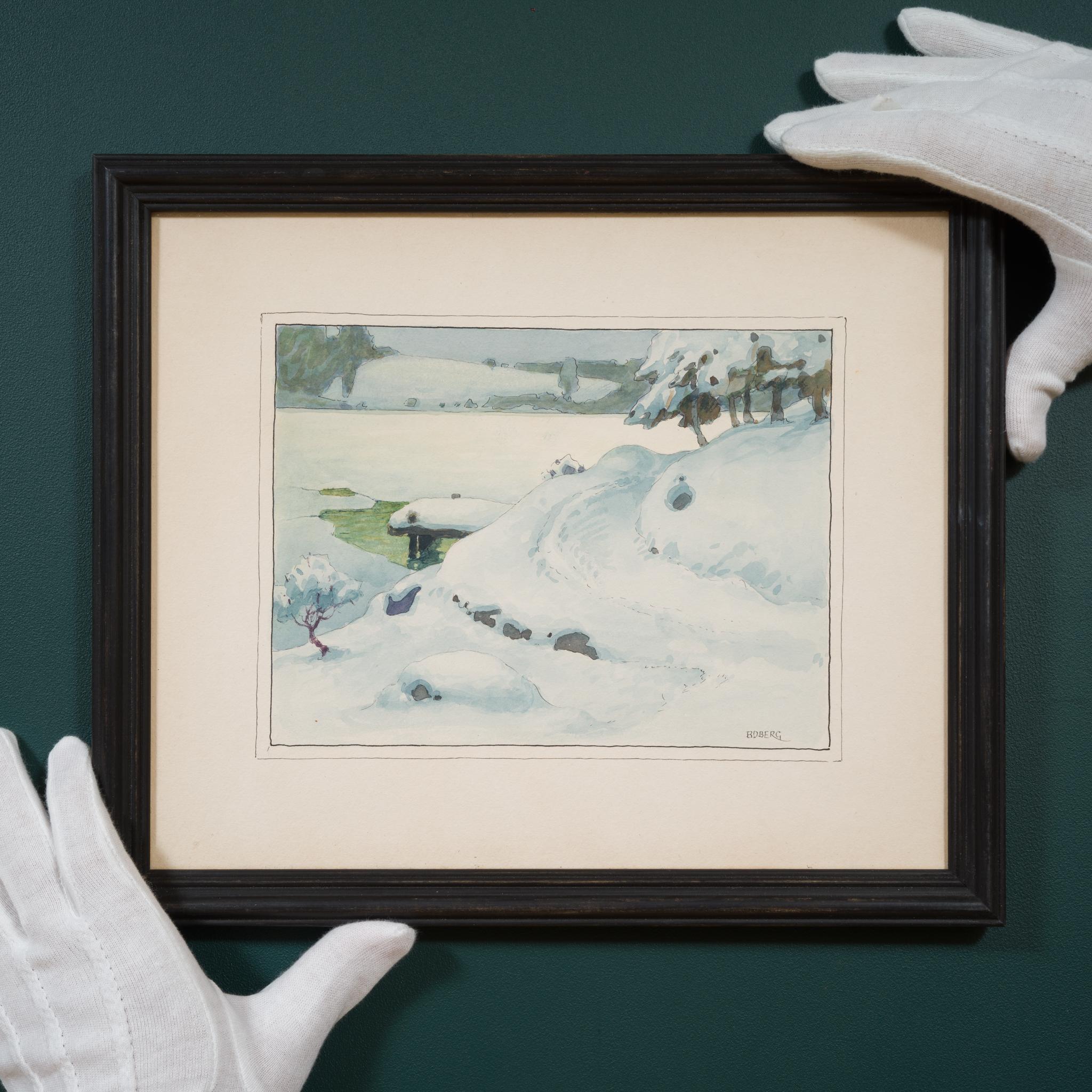 Ferdinand Boberg (1860-1946) Suecia

Paisaje invernal con embarcadero junto a una vía fluvial helada

Tinta y acuarela con líneas de encuadre negras sobre cartón
21.5 x 17.1 cm (8.5 x 6.7 in.)
enmarcado 30 x 35 cm (11 ¾ x 13 ¾ pulg.)

Ensayo: 
Esta