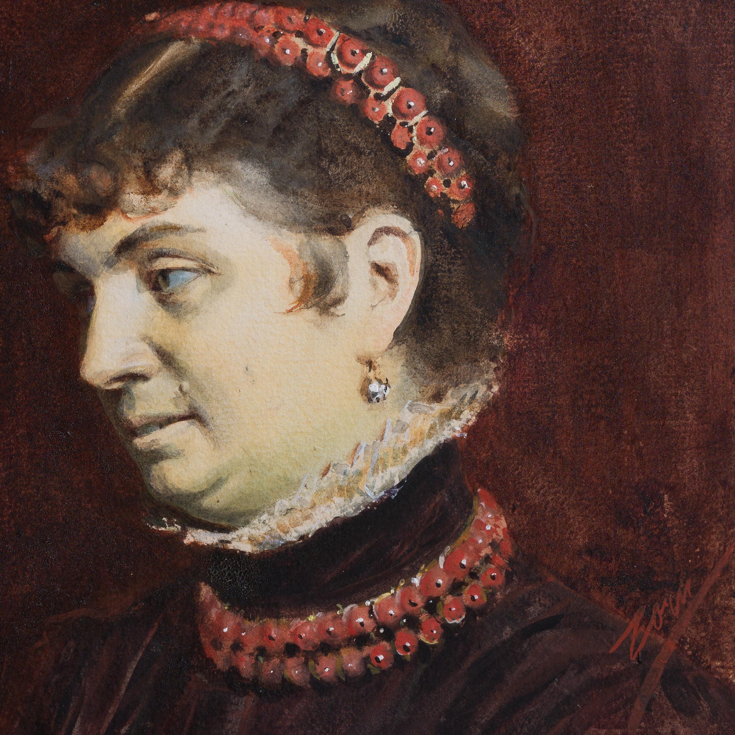 Portrait de Mme Veronica Heiss avec une parure de cheveux et un collier en corail, 1883 - Post-impressionnisme Art par Anders Zorn