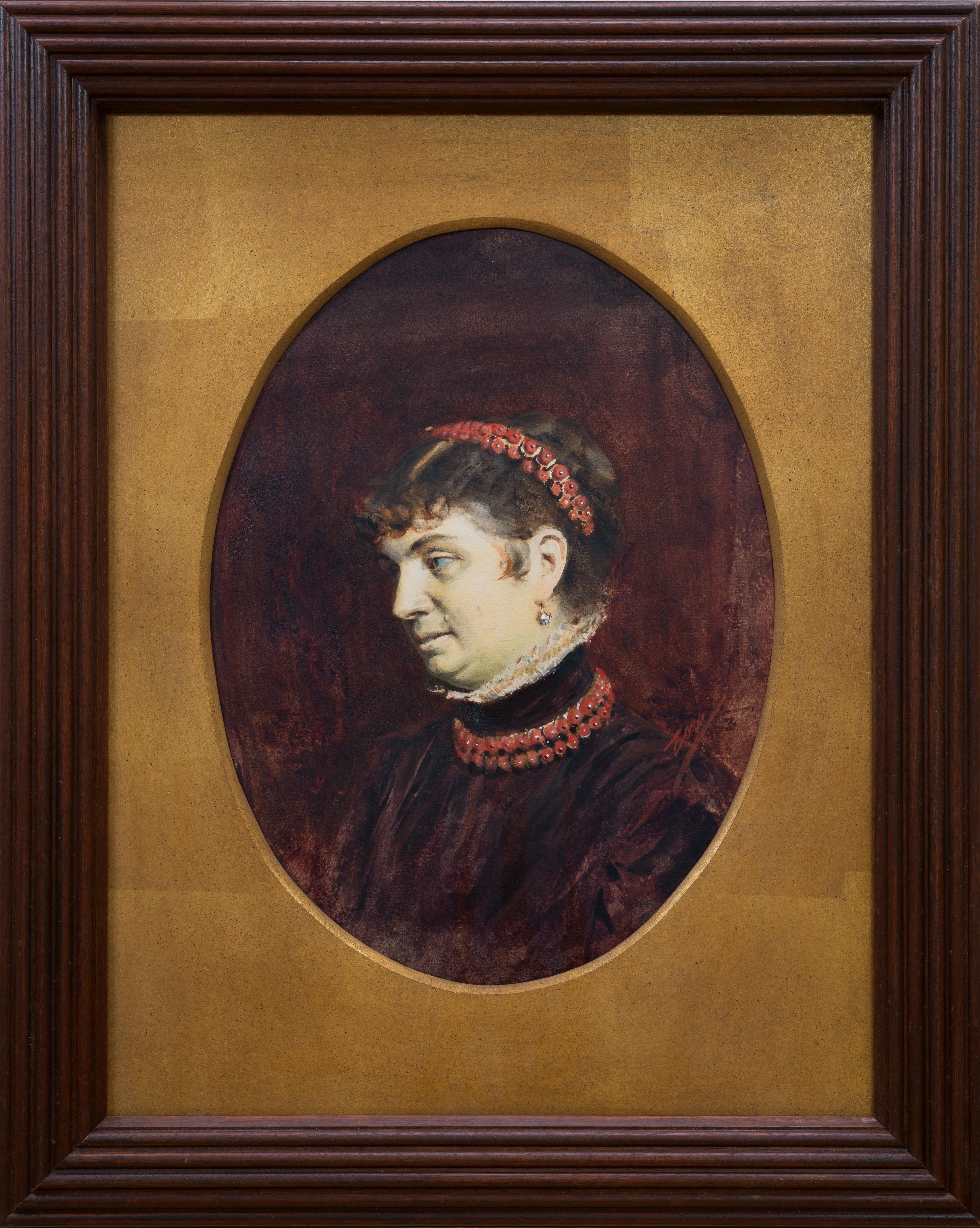 Portrait de Mme Veronica Heiss avec une parure de cheveux et un collier en corail, 1883 en vente 4