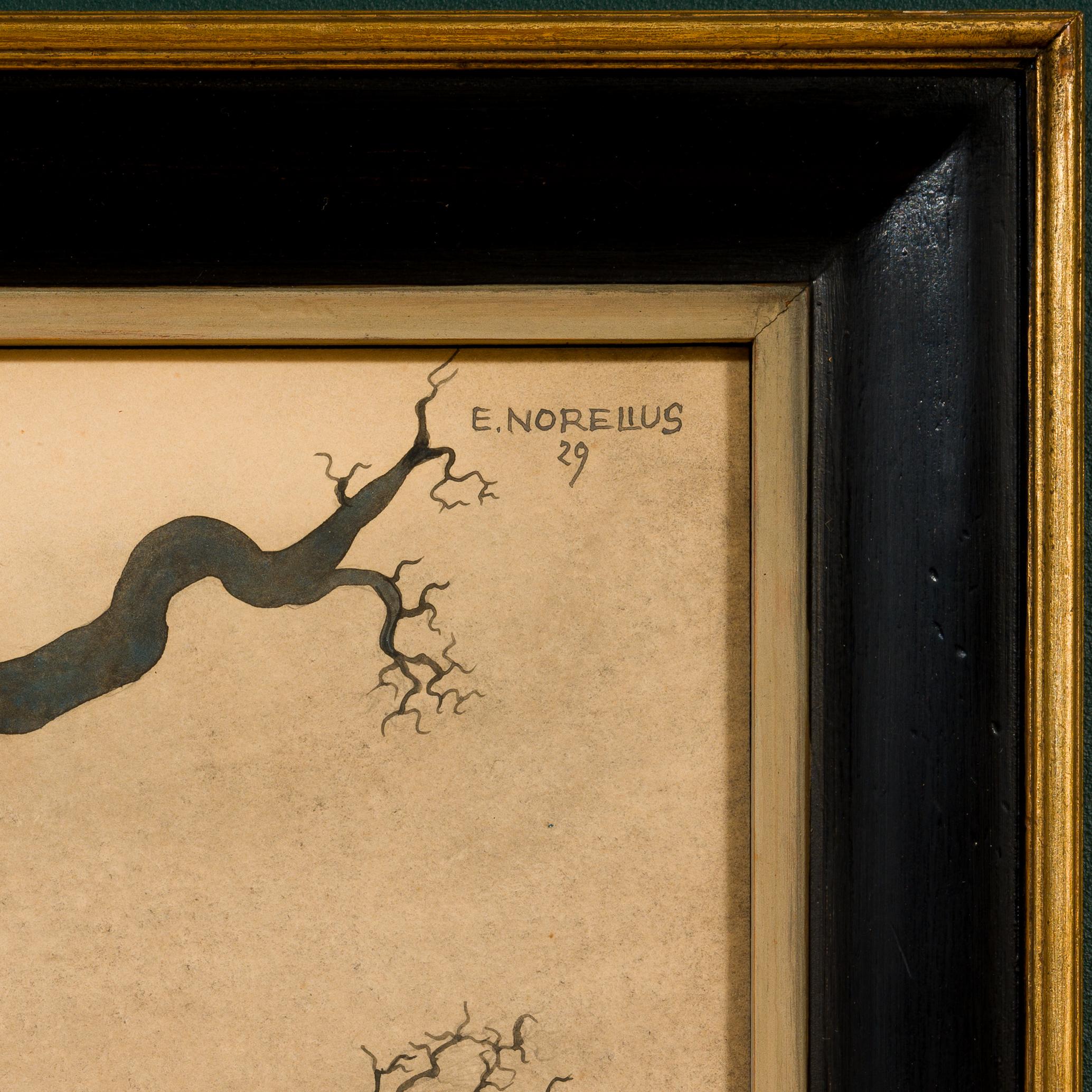 The Row dans un paysage inquiétant, 1929 - Marron Figurative Art par Einar Norelius