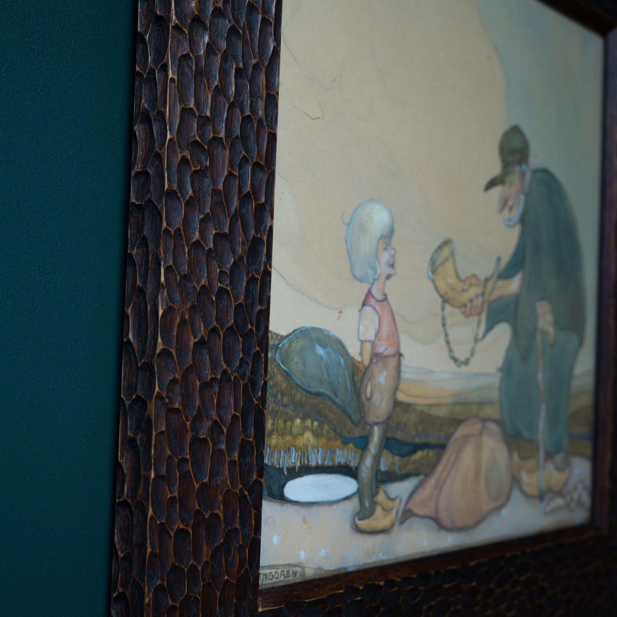 From Folklore to Disney: Tenggren’s 1919 Scene with Boy and Ceremonial Horn For Sale 1