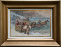 Attraverso il fiume ghiacciato, 1870, acquerello originale