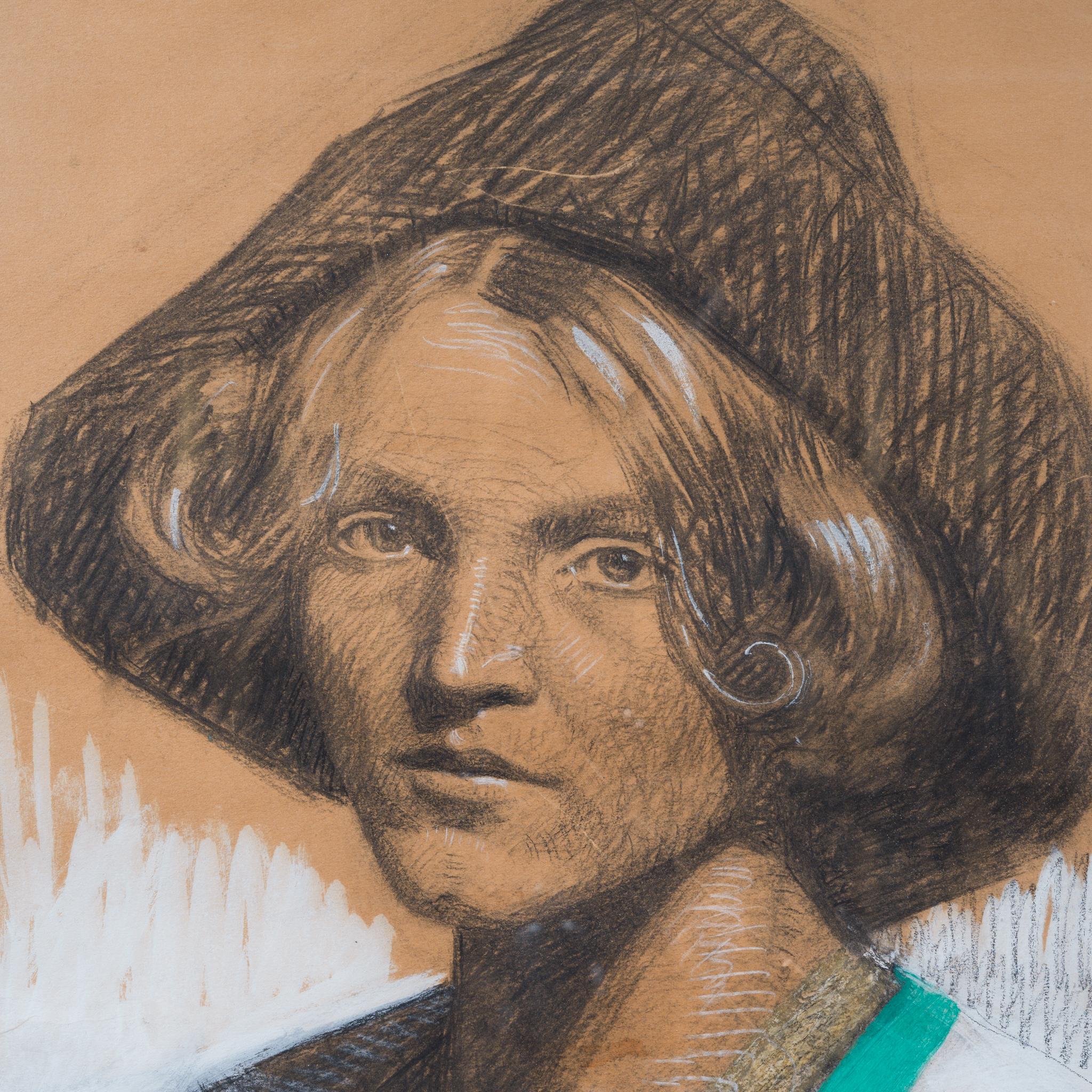 Ritratto di giovane donna con cappello, 1905 - Portrait Marrone di Almar Bech