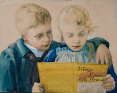 Portrait of Nils And Stina Tirén Reading Kring Granen och Brasan