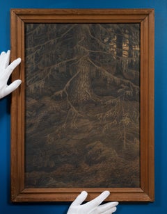 David Cronholm Forest Interior Charcoal Drawing 1910 Swedish Symbolism