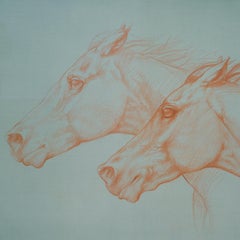 Sepia Crayon Drawing Called At Full Gallop, by English Artist James Gillick