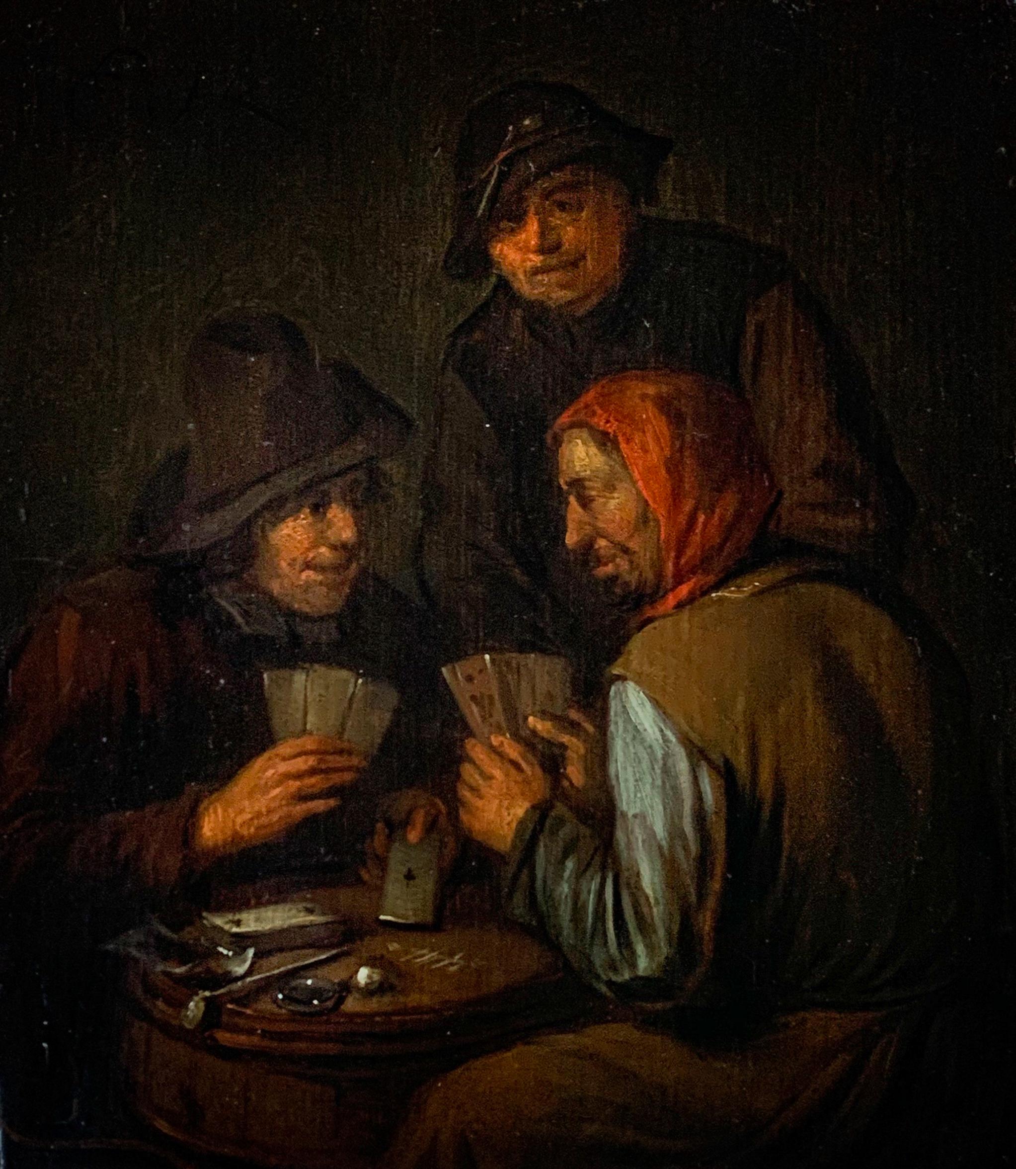 The Card Players by Egbert I Van Heemskerck, Signed, Old Master - Painting by EGBERT I VAN HEEMSKERCK