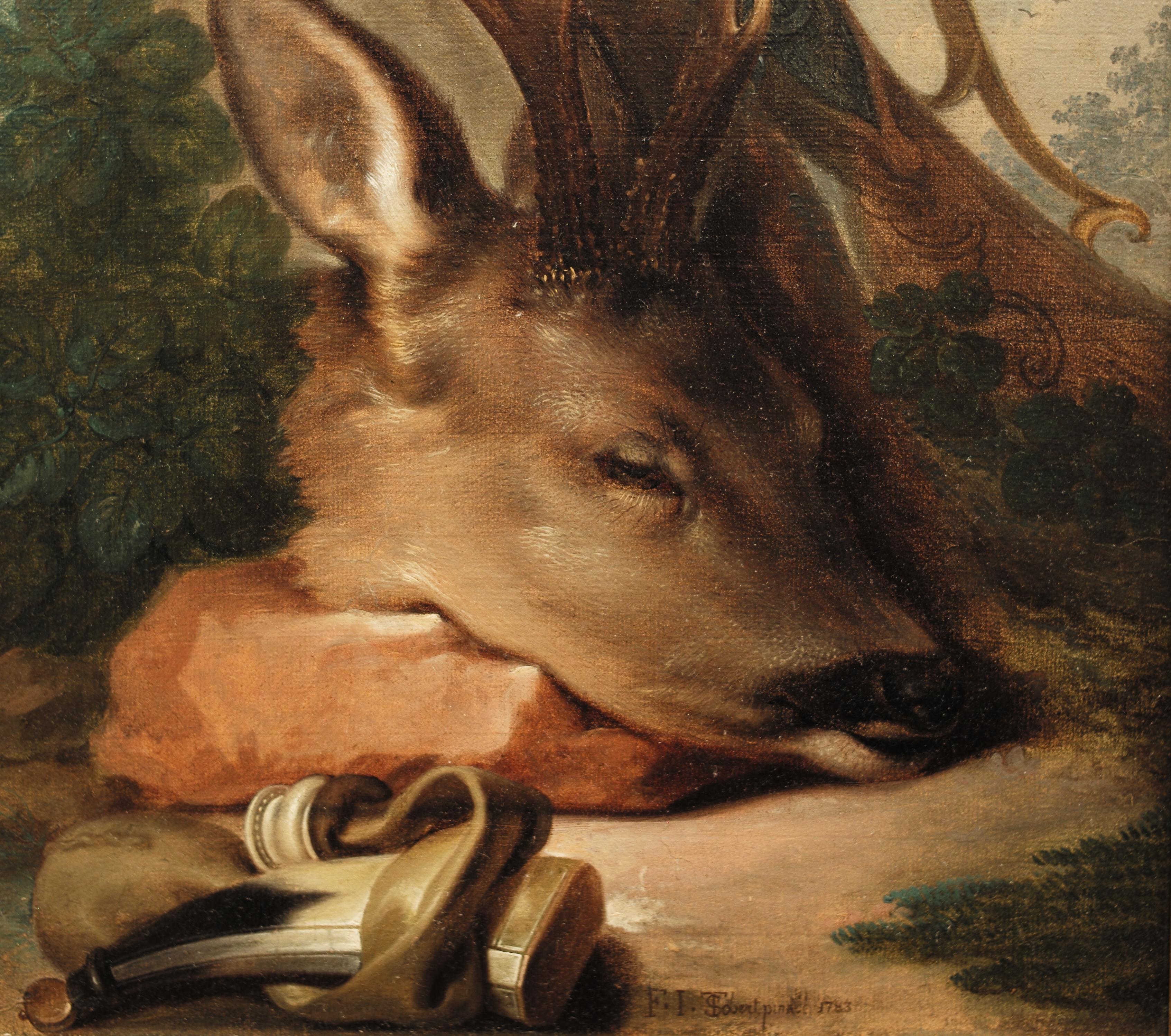 Allegory of the Hunt by Franz Stöber, 1783, Oil on Canvas, Signed - Painting by FRANZ STÖBER