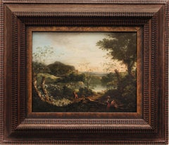 An Italinate Flusslandschaft von einem Follower von Jan van Huysum, Öl auf Tafel