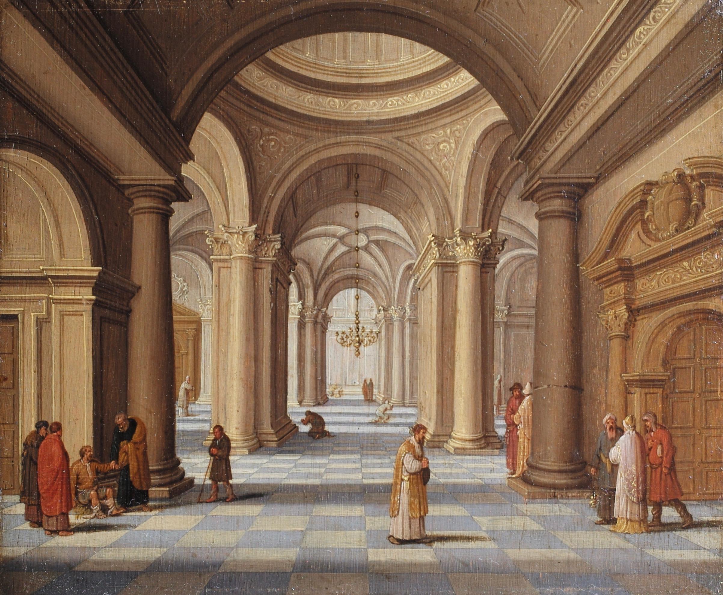 An Ideal Cathedral Interior by Jan Van Der Vucht, Signed, Old Master - Painting by Jan van der Vucht