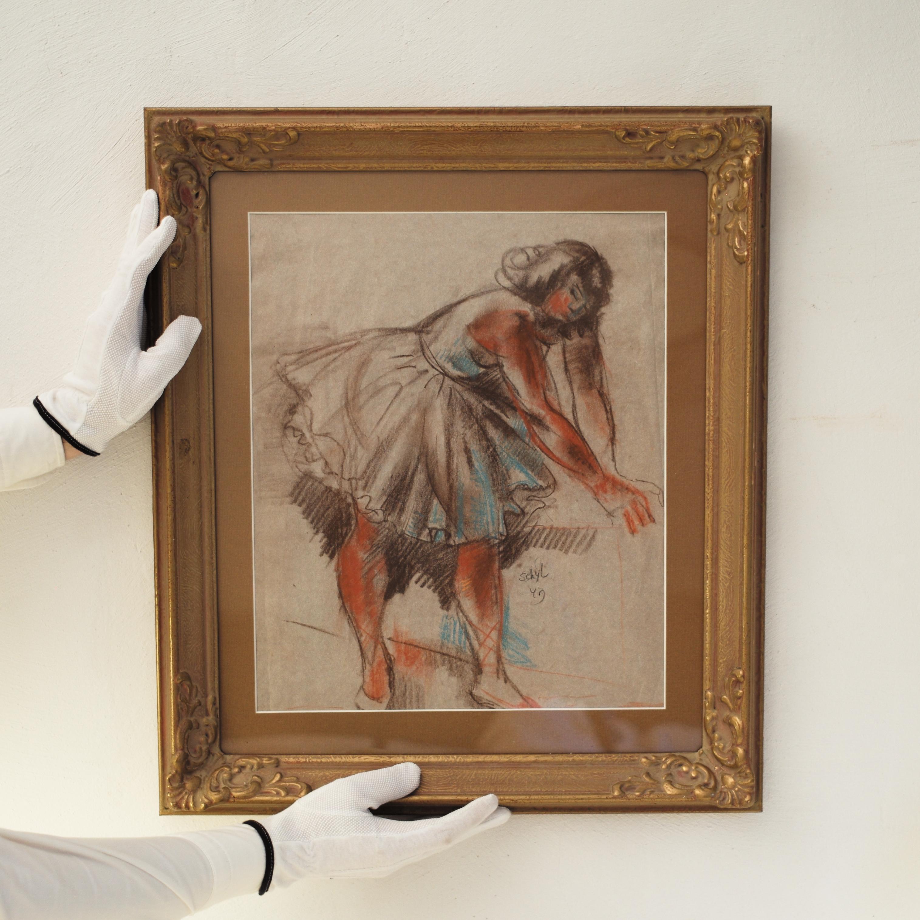 Ballett-Tänzer von Jules Schyl, Pastell auf Papier, Ähnlichkeiten mit Degas im Angebot 1