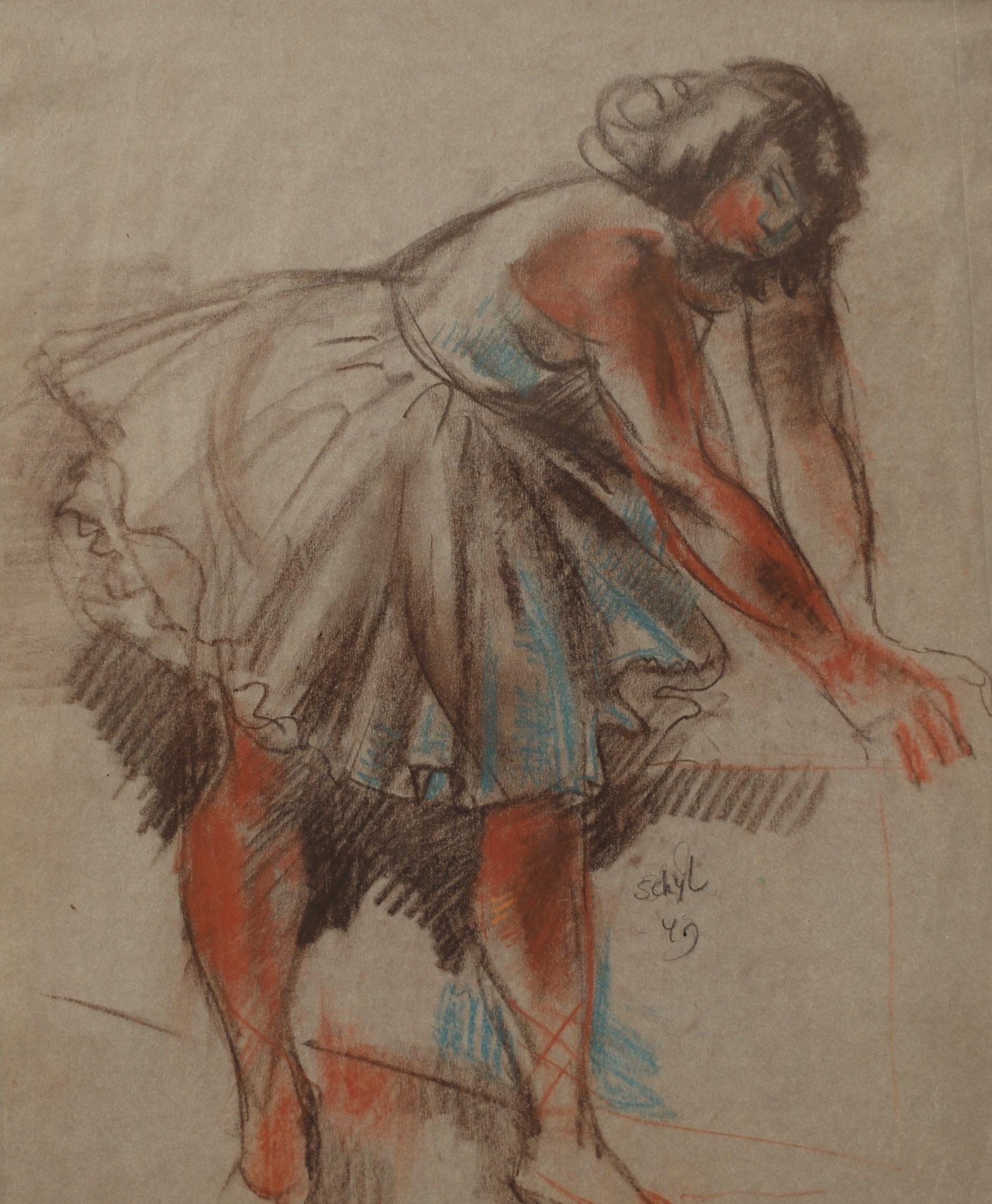 Ballet Dancer by Jules Schyl, Pastel on paper, Similarities with Degas For Sale 2