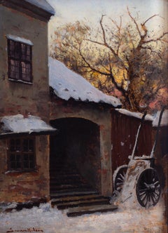 Stockholm Backyard With Church in Distance by Severin Nilsson, Signed