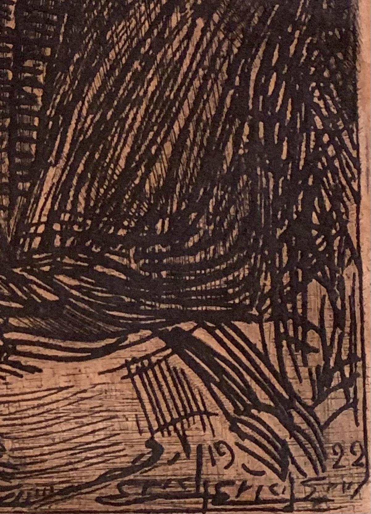 Composition with Reading Girl by an Unknown Artist, Ink on Paper, Dated 1922 For Sale 2