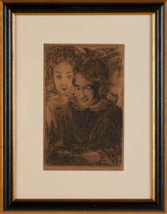 Komposition mit Lesemädchen eines unbekannten Künstlers, Tusche auf Papier, datiert 1922