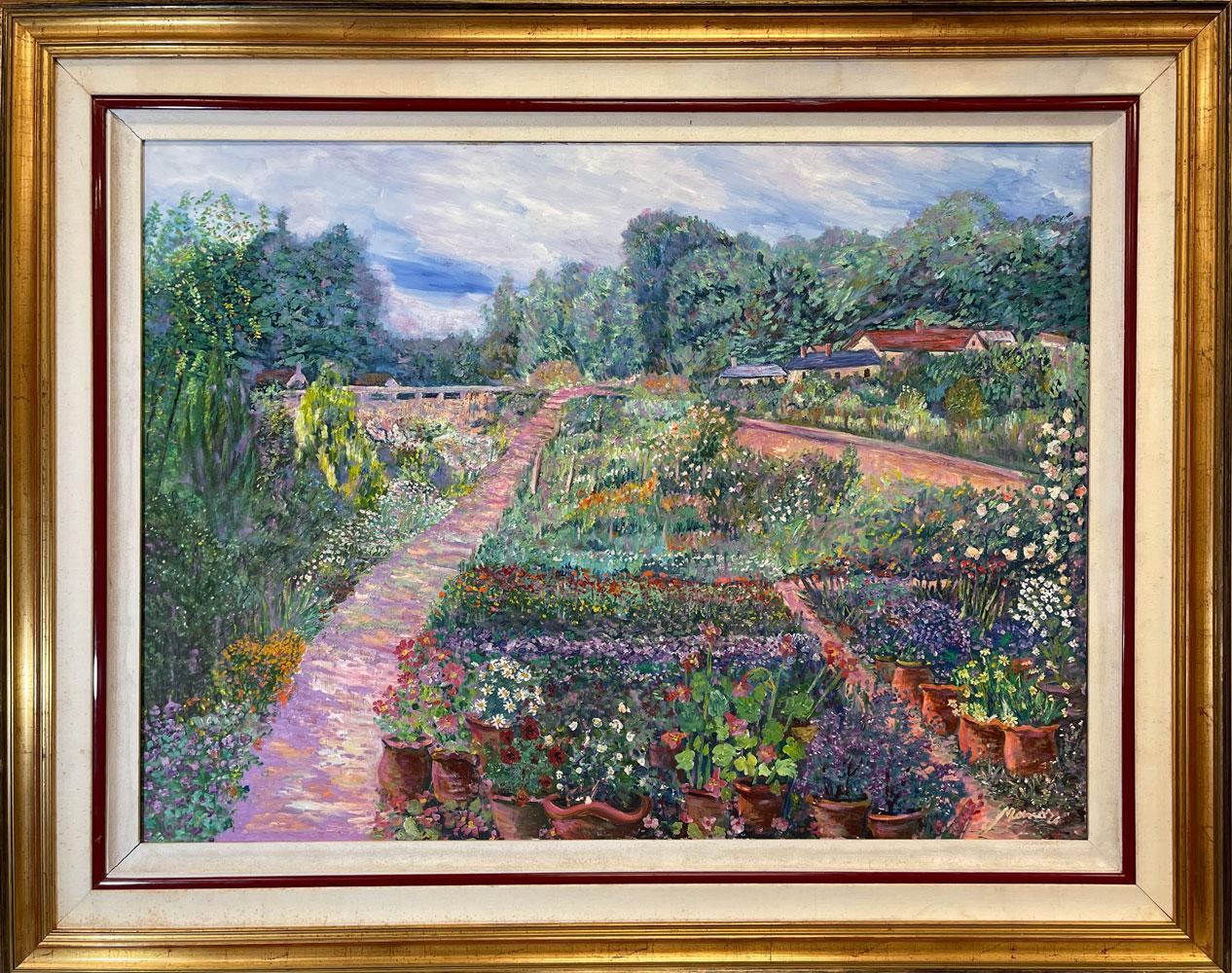 Manor Shadian Landscape Painting - Pink Path Through Garden - Original Oil