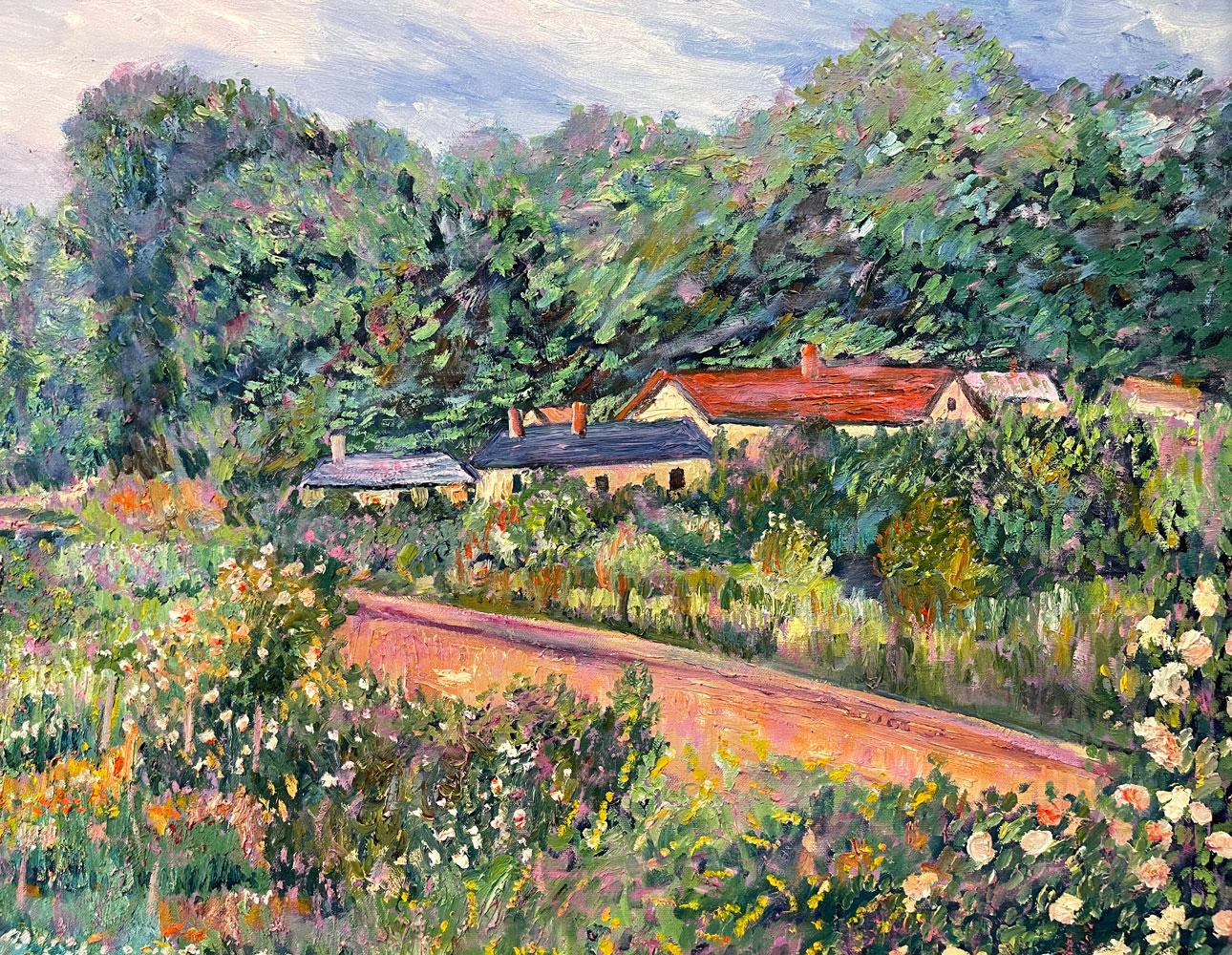 Pink Path Through Garden - Original Oil - Painting by Manor Shadian