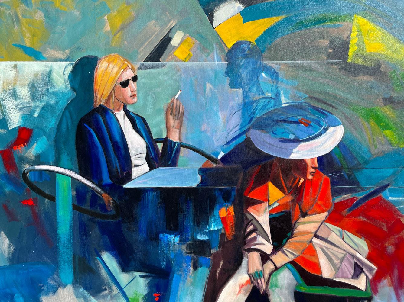 Cafe' Society ** Original Acrylic on Canvas - Painting by David Chu