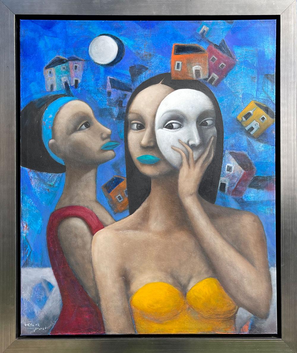 Künstler: Hector Acevedo
Titel: Mascarade
Medium: Original Öl auf Leinwand
Unterschrift: Handsigniert vom Künstler
Größe: Ungefähr 30x24 Zoll
Gerahmt: Rahmengröße ist 33x27 Zoll
Biographie: Der Maler Hector Acevedo hat sich sein eigenes Universum