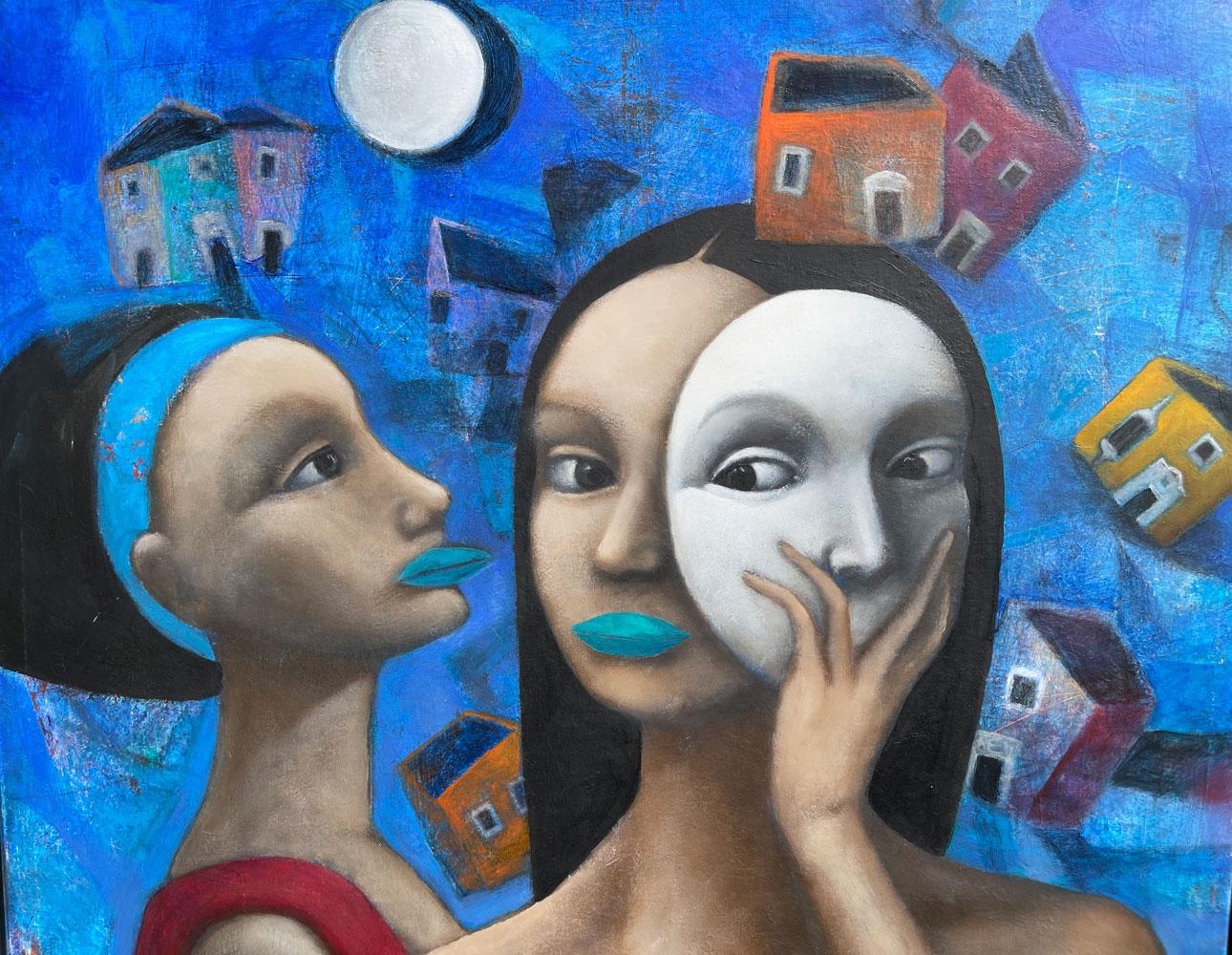 Hector Acevedo ** Mascarade ** Original Öl auf Leinwand im Angebot 1