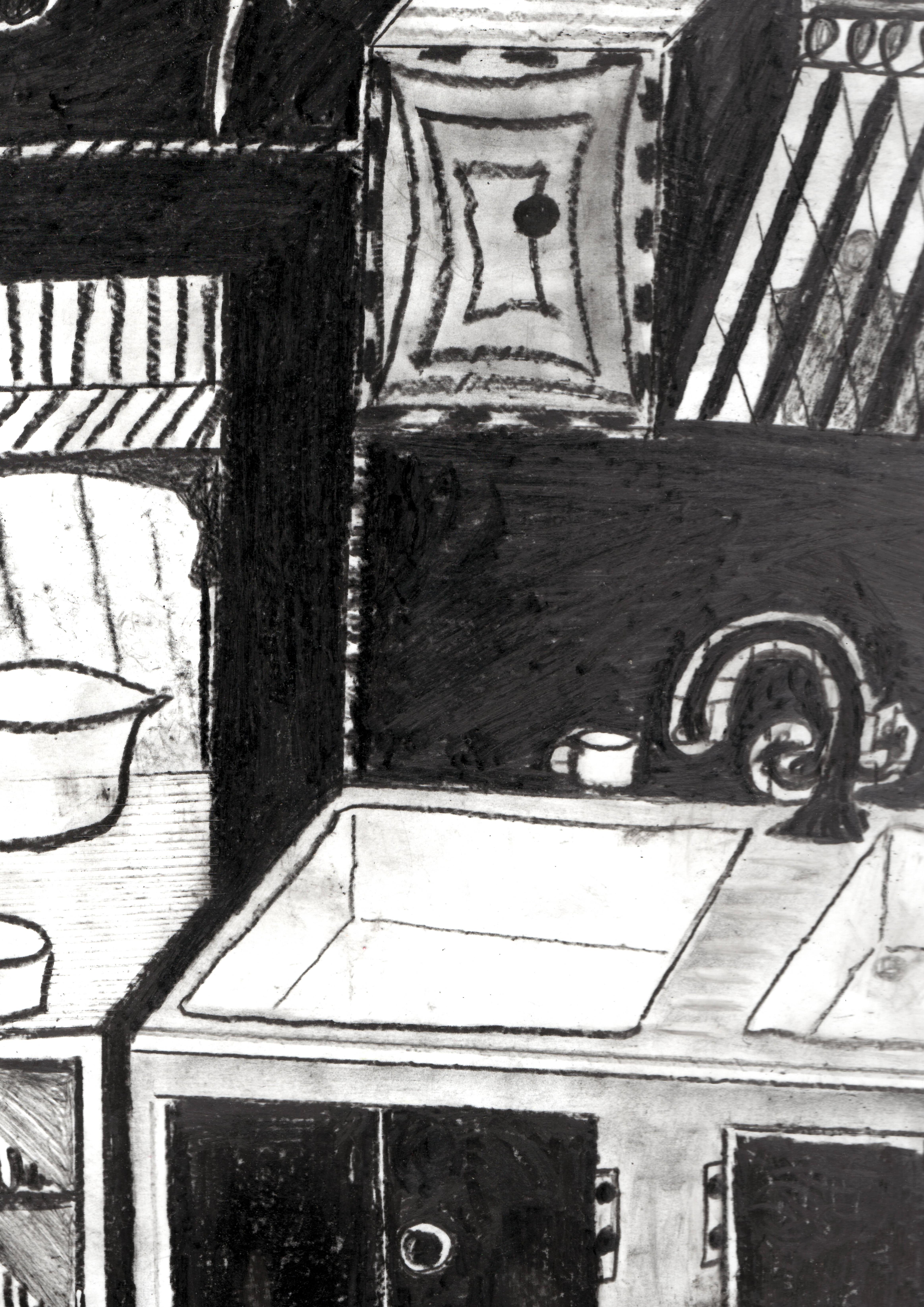Kitchen - Black Abstract Drawing by Rufus Newell