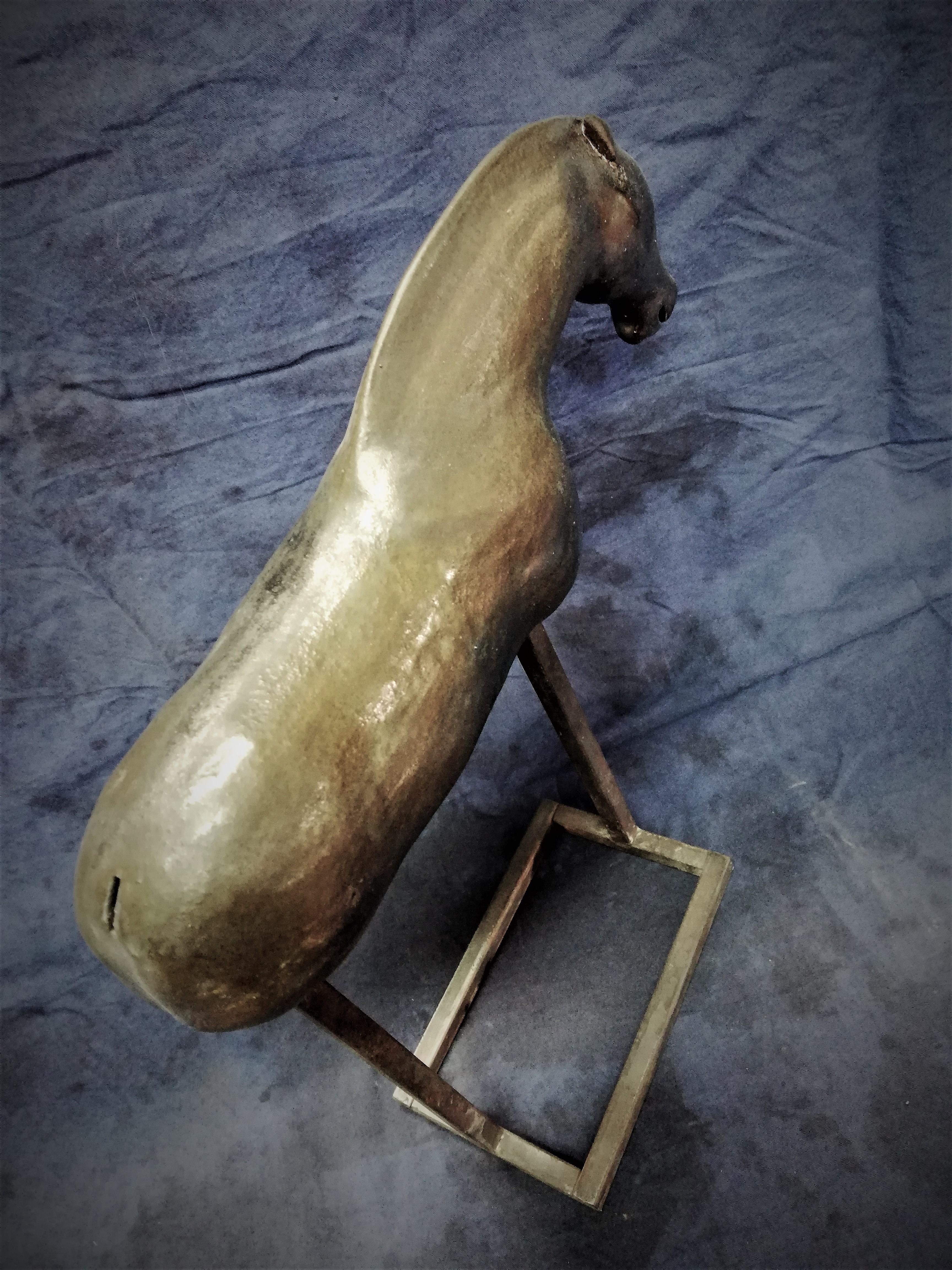 Bogulaw Popowicz, Unique Golden Horse, Welded Ceramic Technique, 32x28x10cm 2019 - Contemporary Sculpture by Boguslaw Popowicz