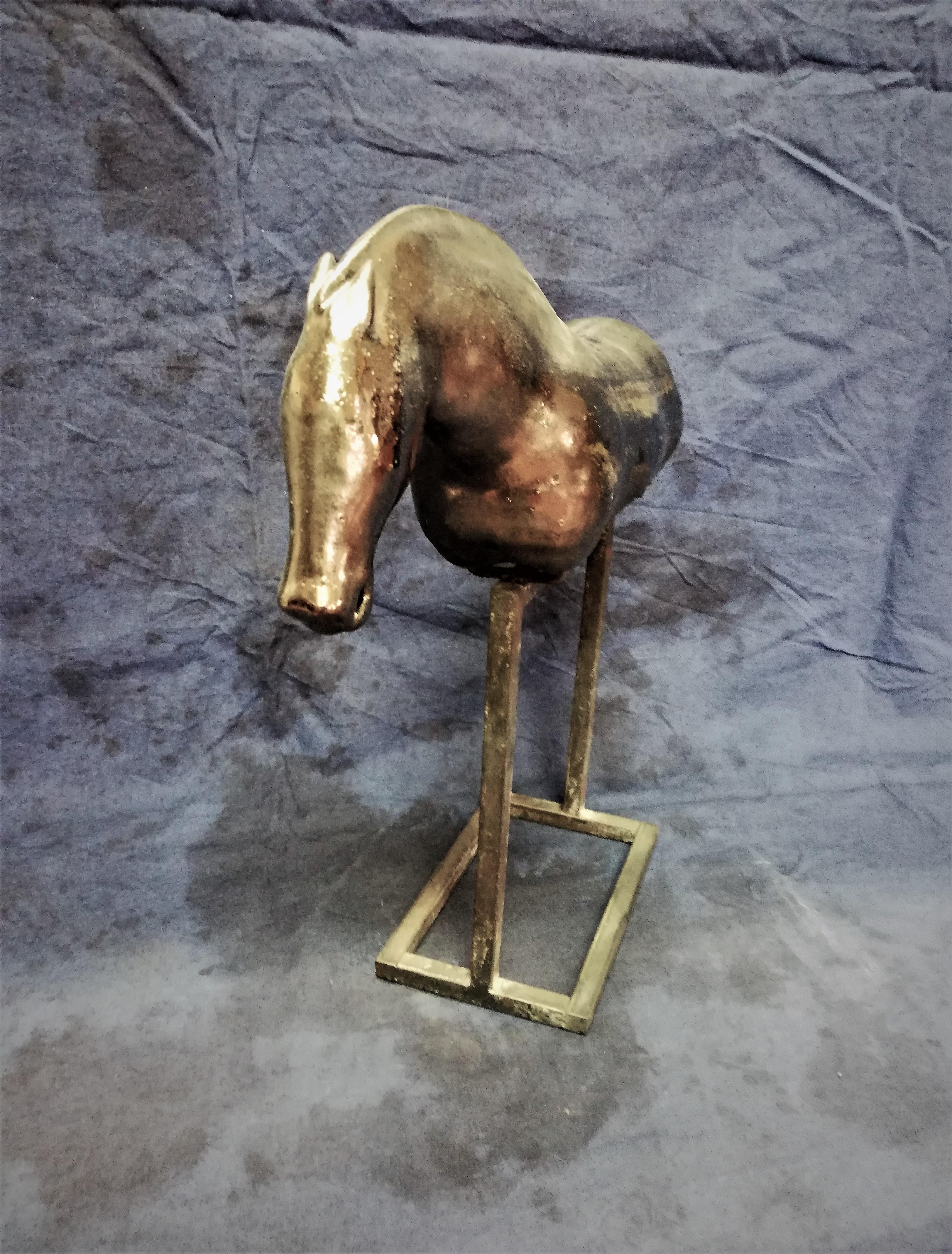 Bogulaw Popowicz, Unique Golden Horse, Welded Ceramic Technique, 32x28x10cm 2019 - Sculpture by Boguslaw Popowicz