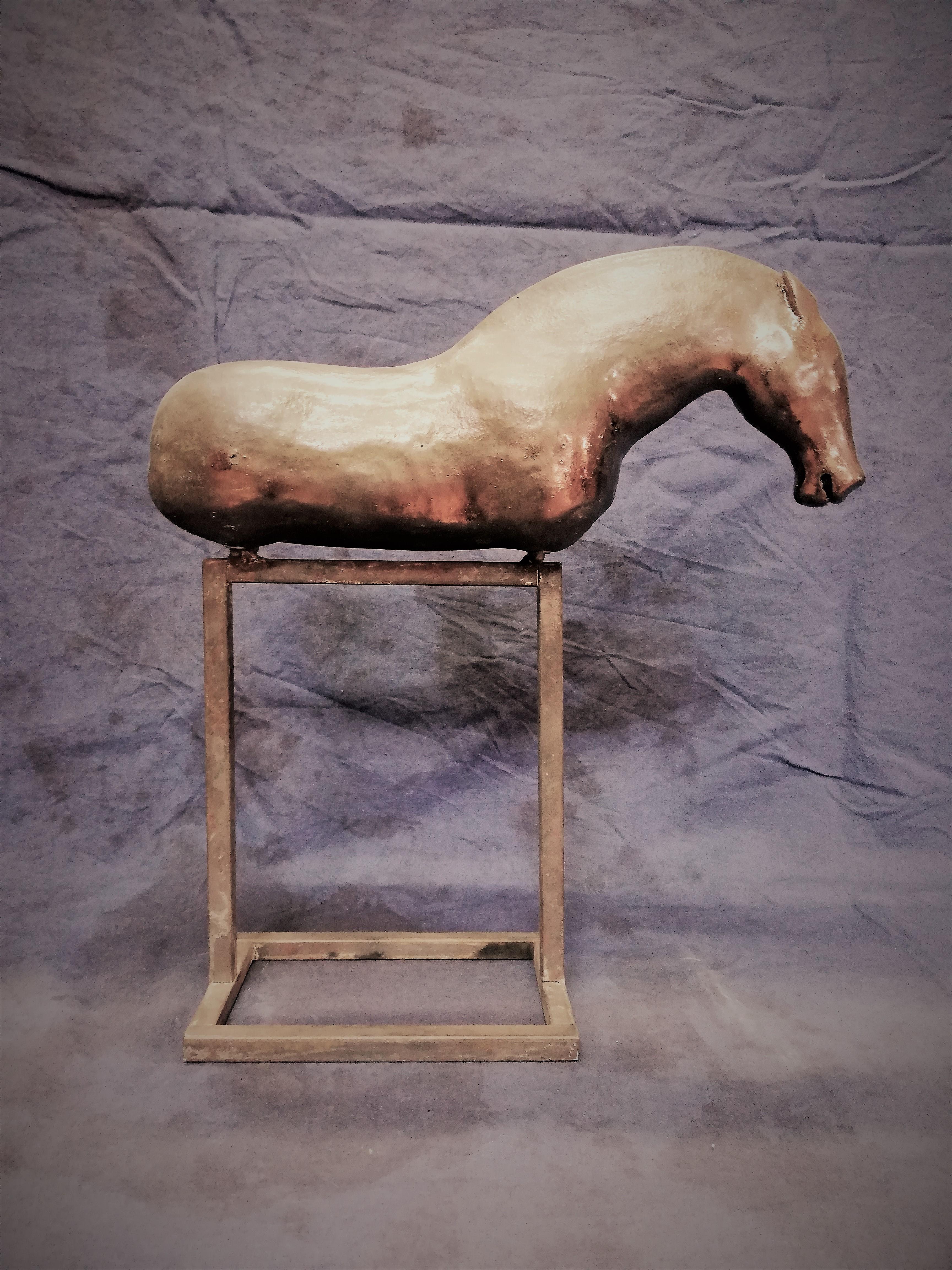 Artist: Boguslaw Popowicz
Name: Golden Horse
Year of creation: 2019
Techique: Welded ceramics
Dimentions: (H) 32 x (W) 28 x (D) 10 cm
Edition: 1 / 1 unique
Pedestal: Painted steel

Bogusław Popowicz.
born in 1975.

Sculptor, painter, cartoonist...