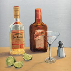 Liquor Bottles and martini glass, limes, salt shaker. Title - Parts to the Whole