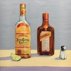 Used Two Liquor Bottles with Wedge of Lime and Salt Shaker. Title - Best Friends