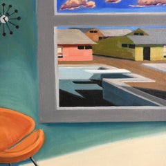 Painting of Mid-Century Room with View through Window. Title - Day Scene # 11