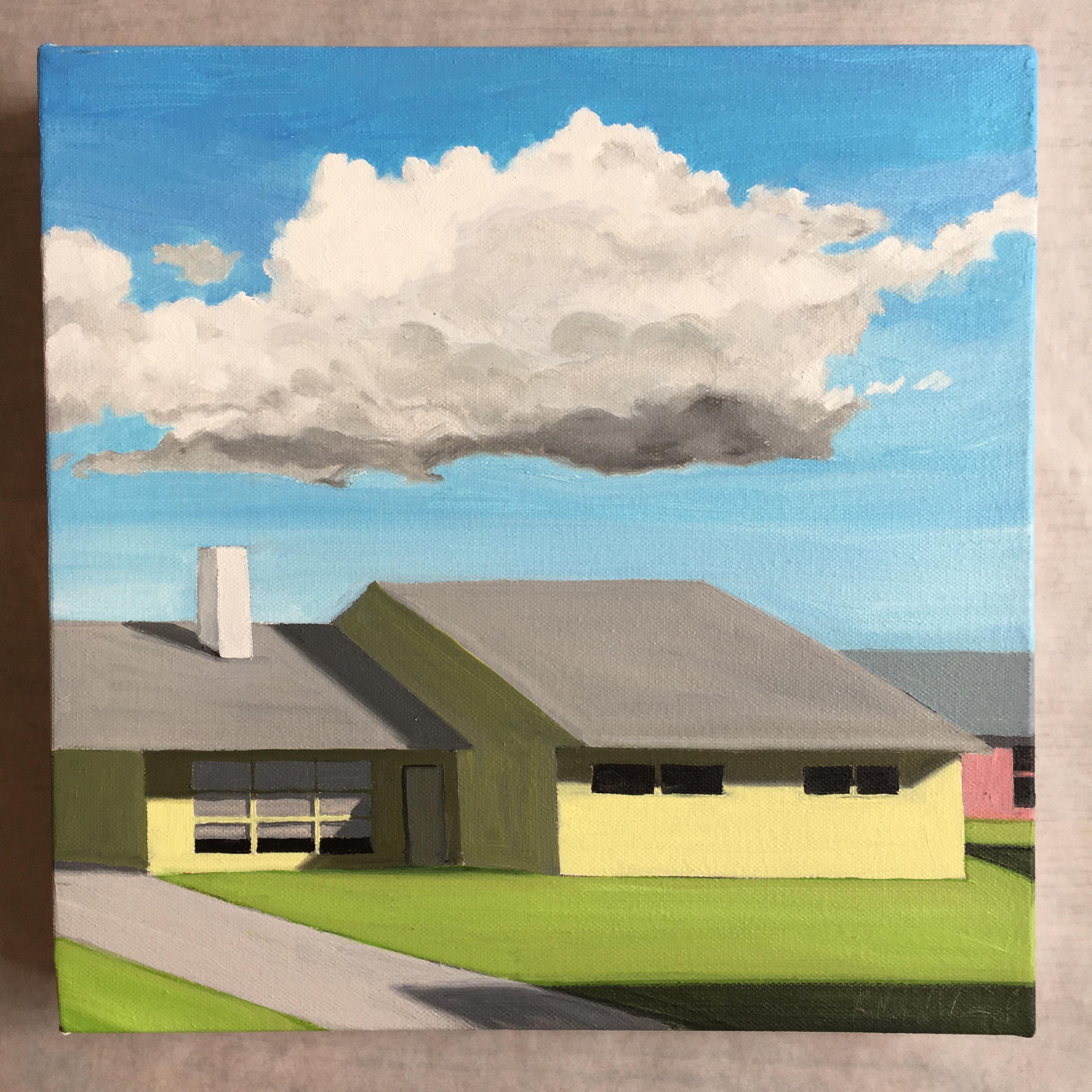Painting of Mid-Century House with Cloud. Title - Day Scene # 13 For Sale 1
