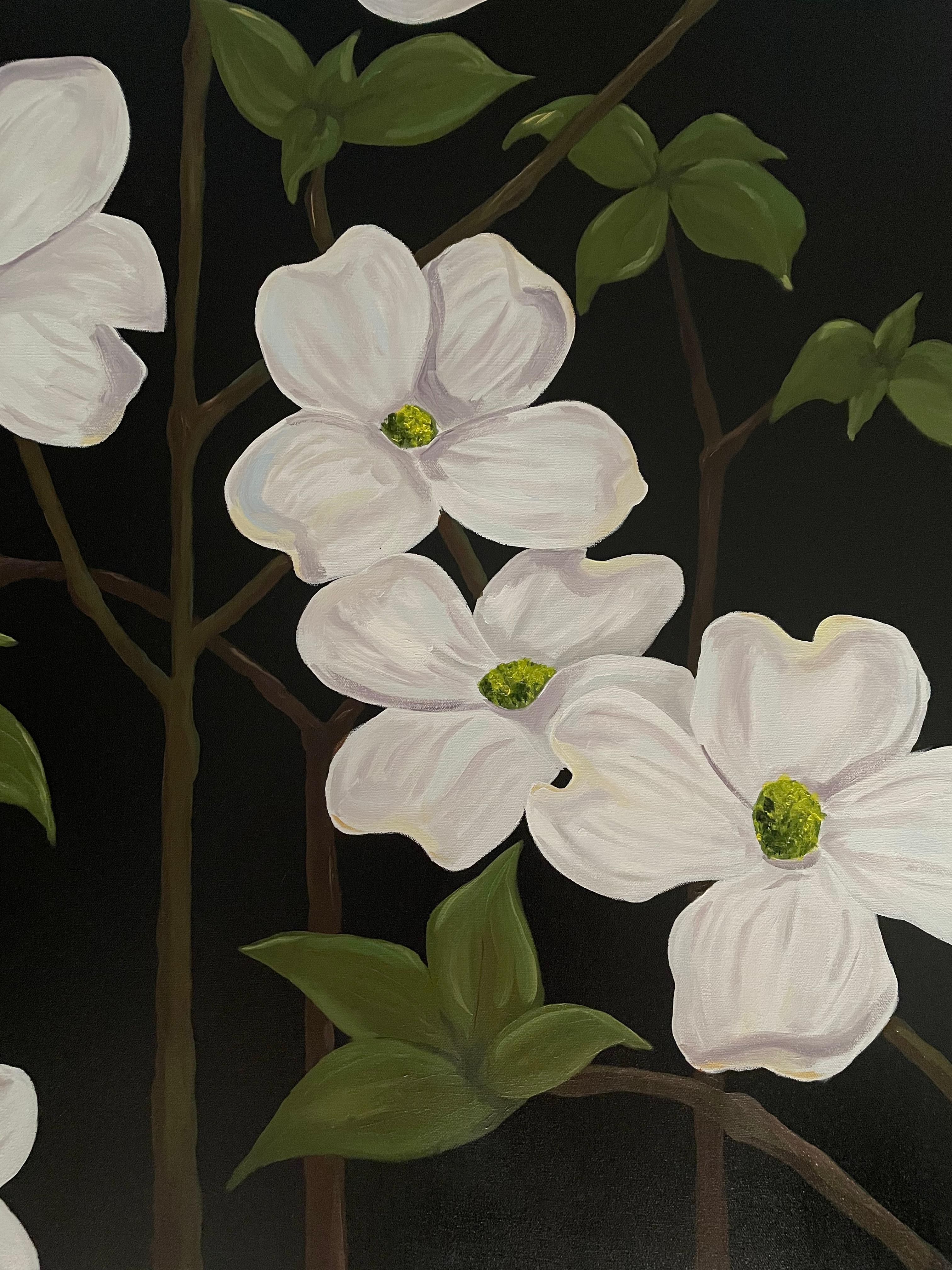 Jubilant White Flowers with Verdant Leaves on Branches. Title - Wild Dogwood For Sale 1