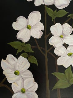 Jubilant White Flowers with Verdant Leaves on Branches. Title - Wild Dogwood
