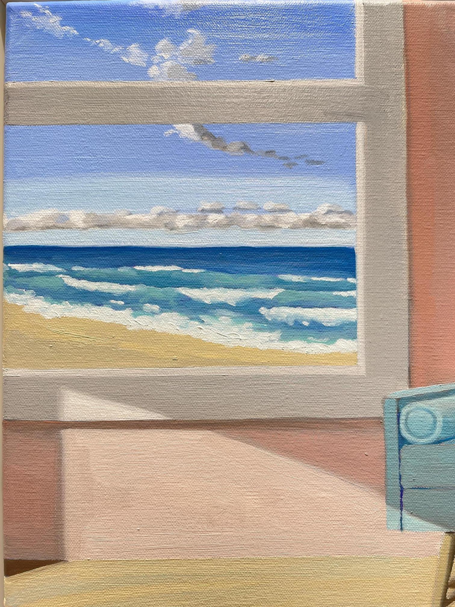 Beach House with Sand and Ocean Waves out the Window. Title - Perfect Day # 3 - Painting by R. Michael Wommack