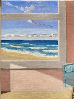 Beach House with Sand and Ocean Waves out the Window. Title - Perfect Day # 3