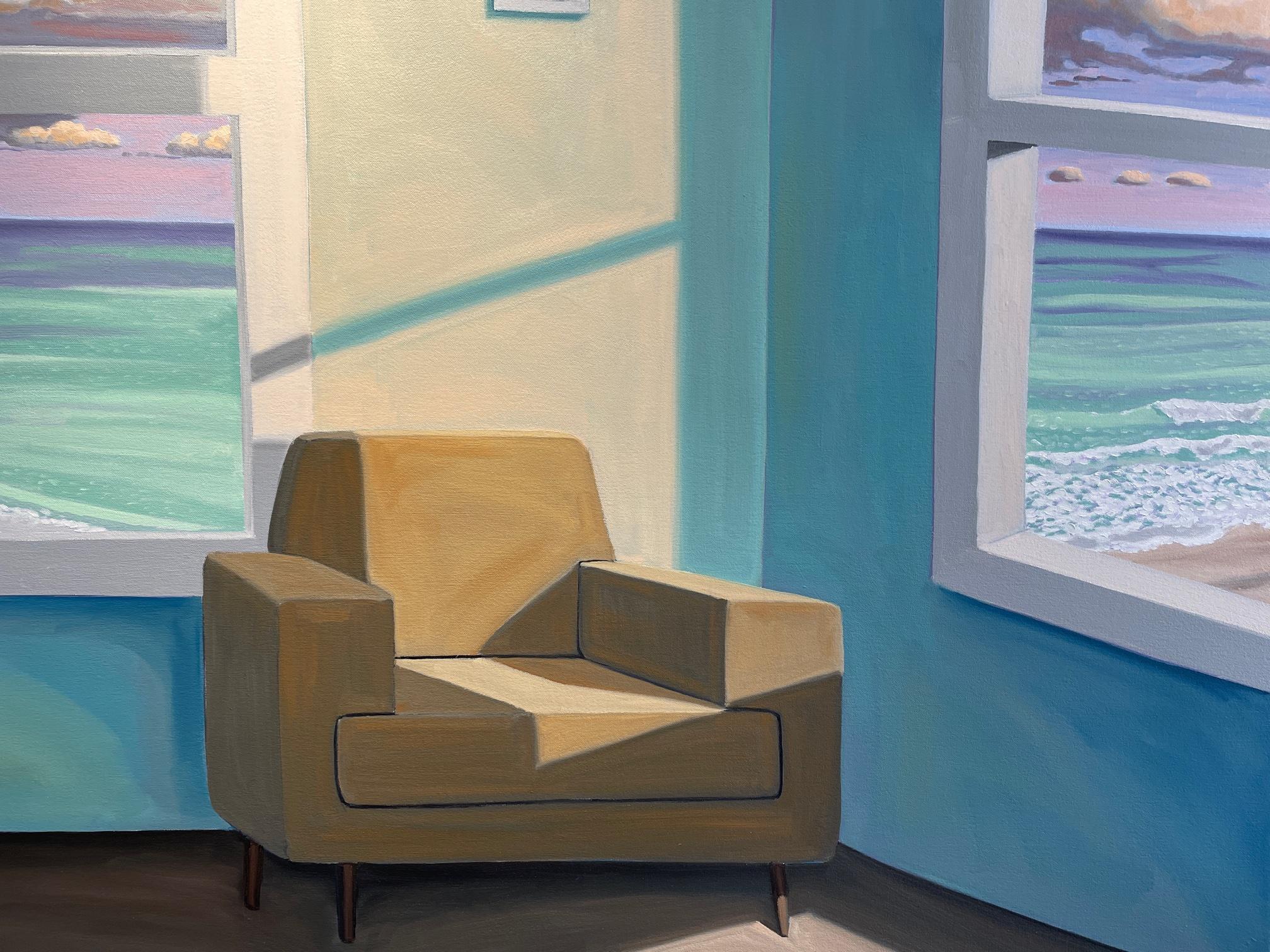 Beach House with Sand and Ocean Views at Sunrise. Title - Another Perfect Day - American Modern Painting by R. Michael Wommack
