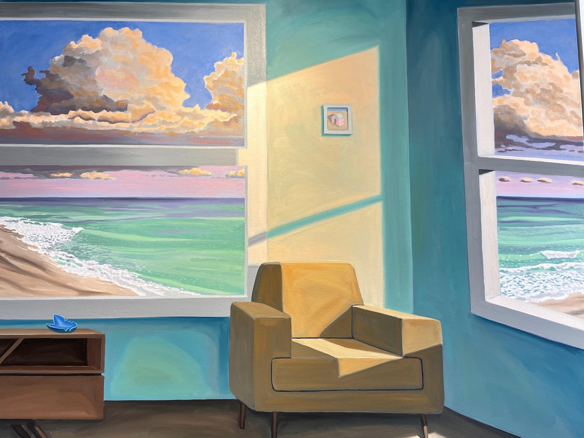 Beach House with Sand and Ocean Views at Sunrise. Title - Another Perfect Day - Painting by R. Michael Wommack