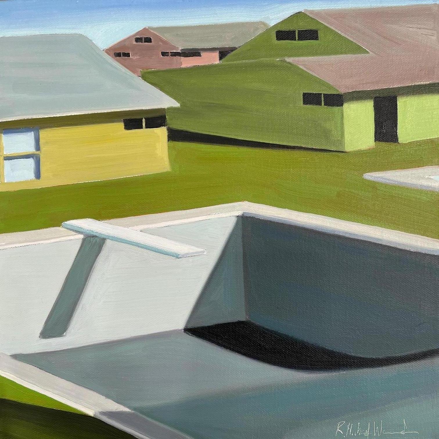 R. Michael Wommack Interior Painting - Mid-century houses with garden pools. Title - Day # 7