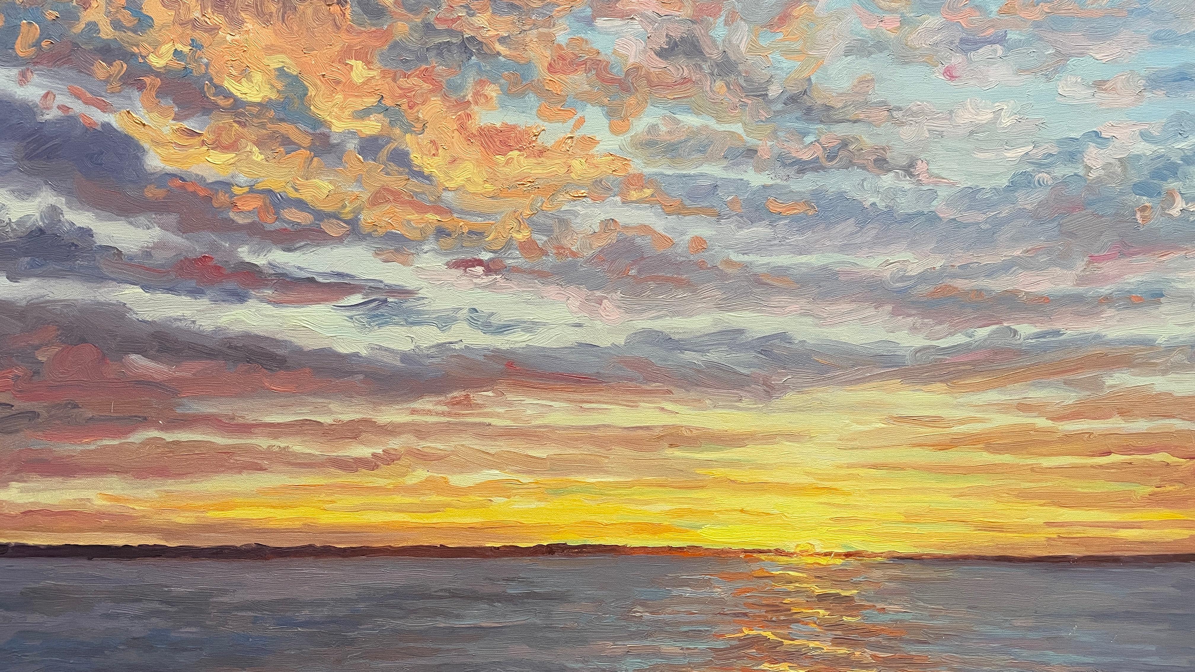 Nature's Glory at End of Day. Title - Sunset over Gardiners Bay - Painting by Carl Scorza