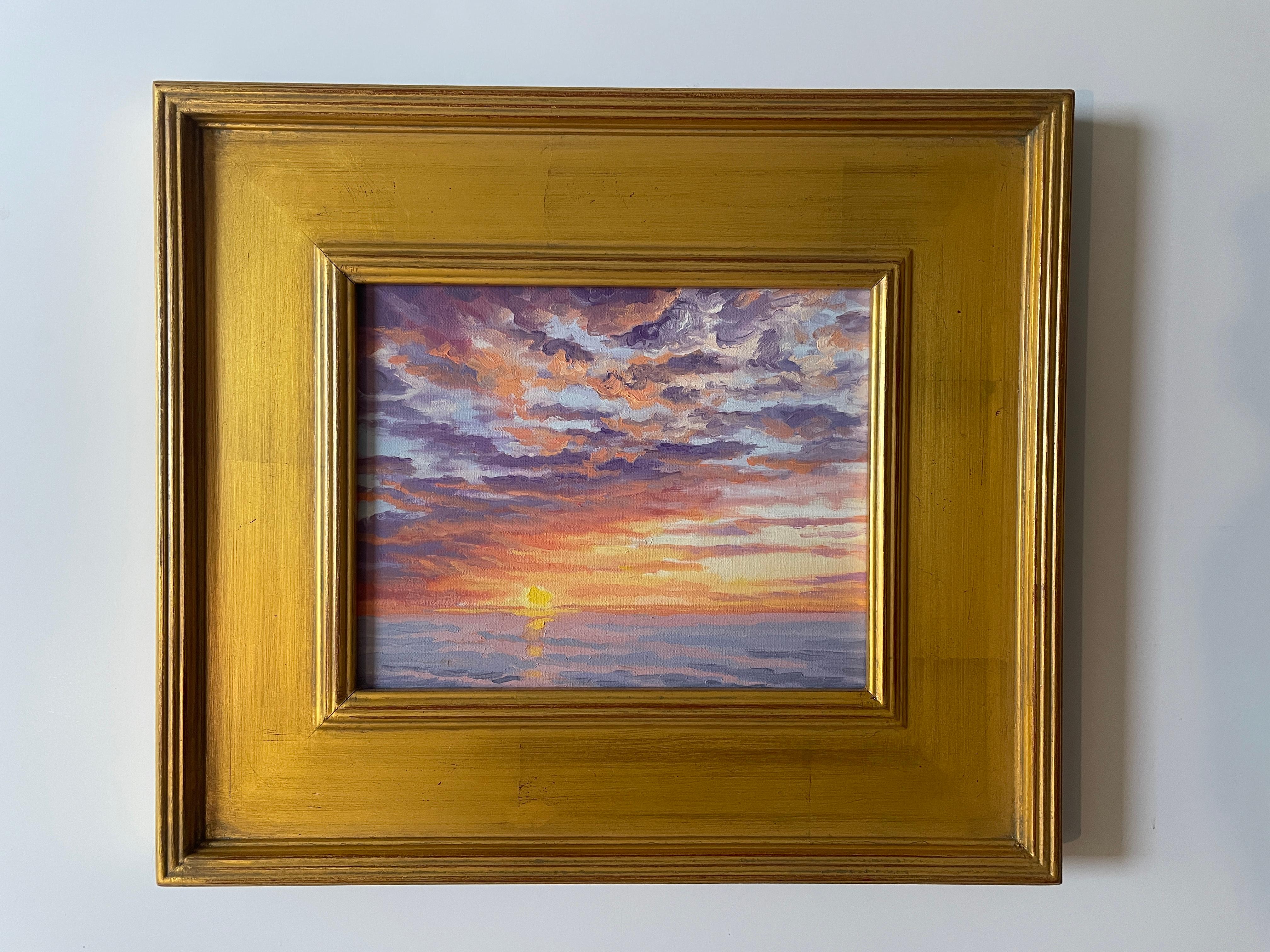 As the Sun Drops Below the Horizon. Title - Last Light of Day - Painting by Carl Scorza