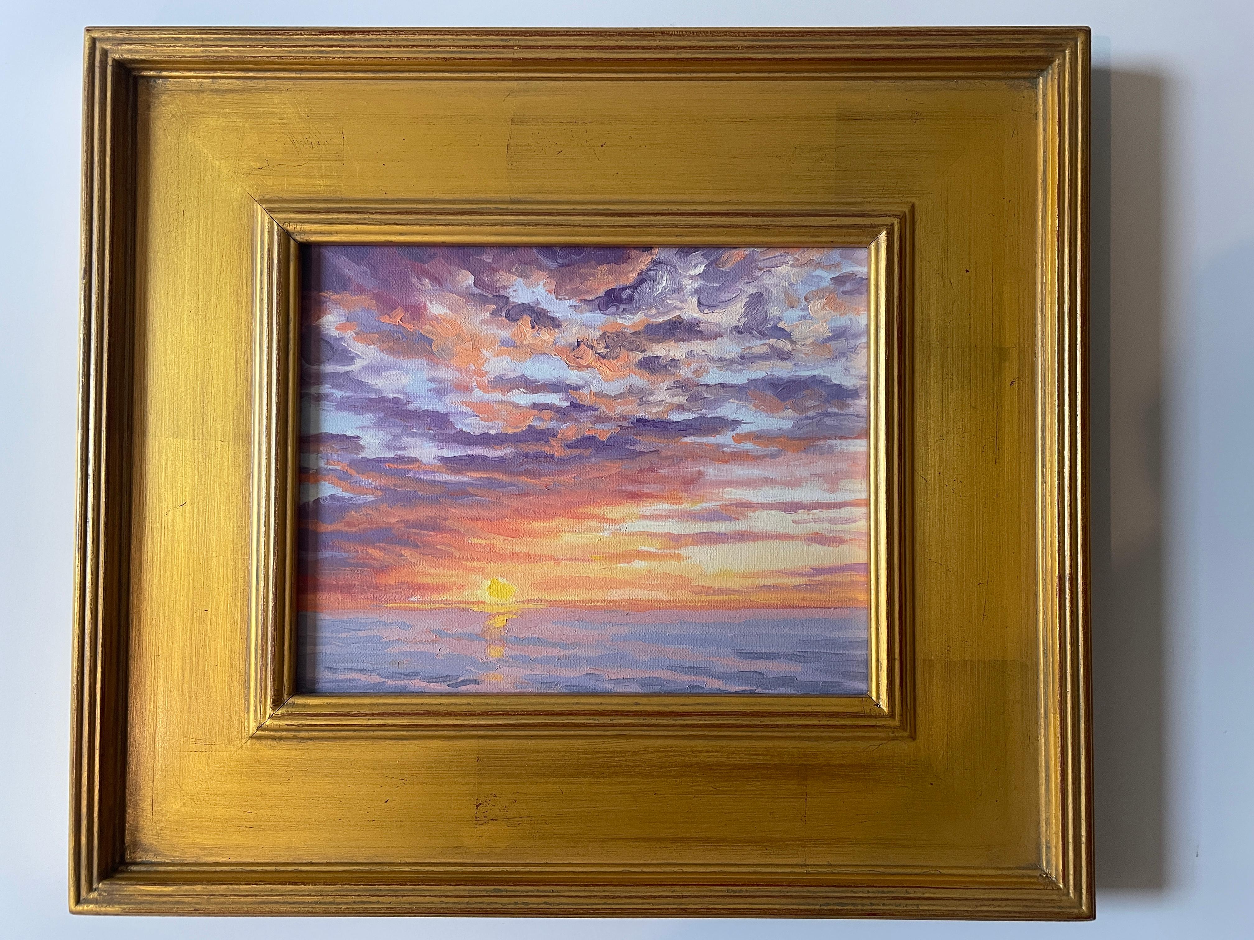 As the Sun Drops Below the Horizon. Title - Last Light of Day - American Realist Painting by Carl Scorza