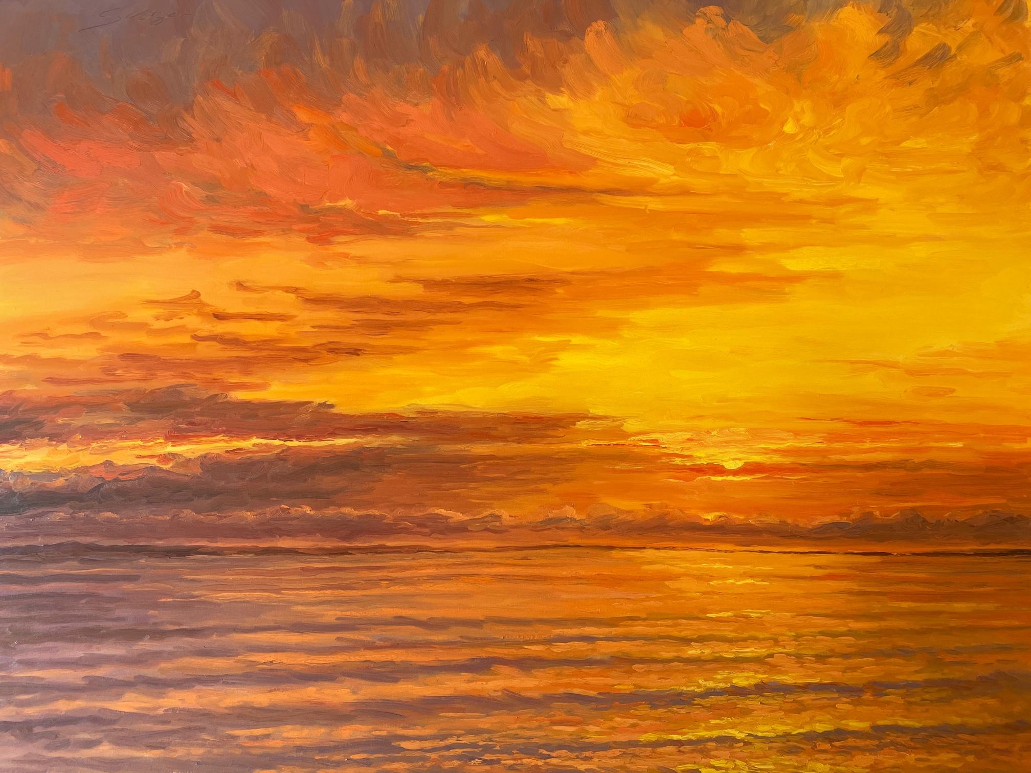 Carl Scorza Landscape Painting - Summer sunset on Long Island's East End. Title - Flaming Sunset