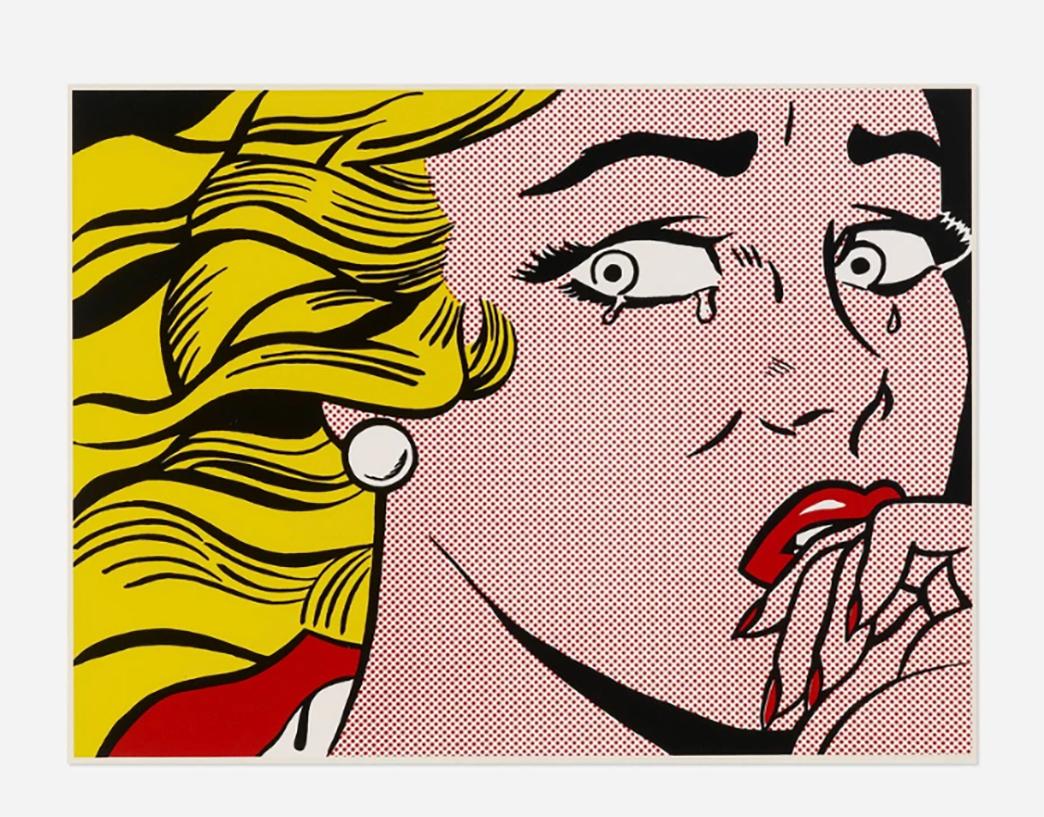 This is a poster, done by Roy Lichtenstein for the Crying Girl Exhibition The Prints of Roy Lichtenstein at The Parrish Art Museum.  It is signed by the artist and framed.