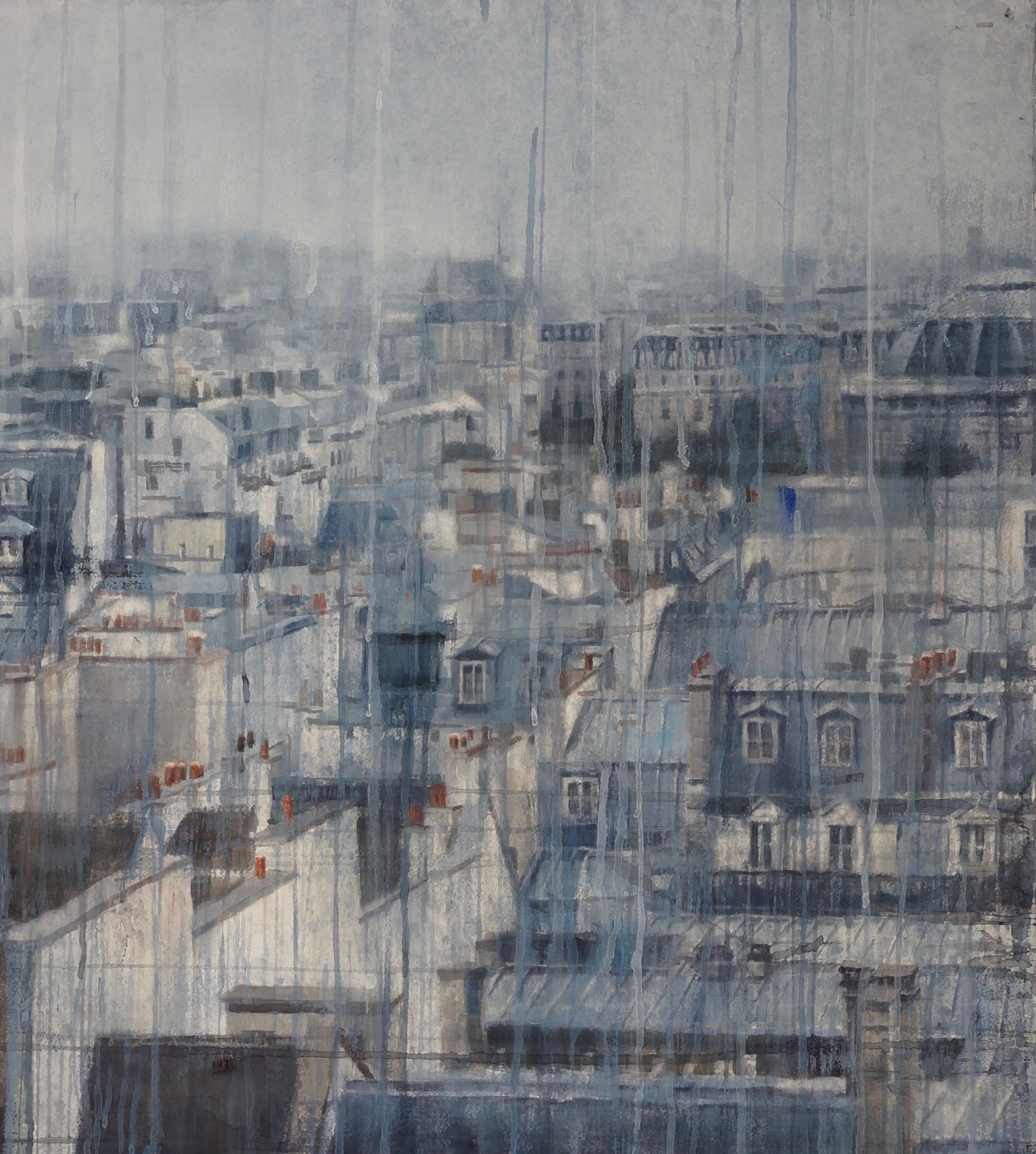 Parisian Rooftops V - Gray Landscape Art by Chizuru Morii Kaplan