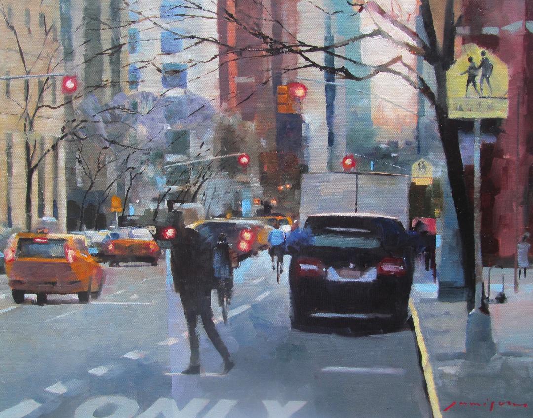 Jeff Jamison  Figurative Painting - Jeff Jamison, "The Only Way", Cityscape Oil Painting on Canvas 