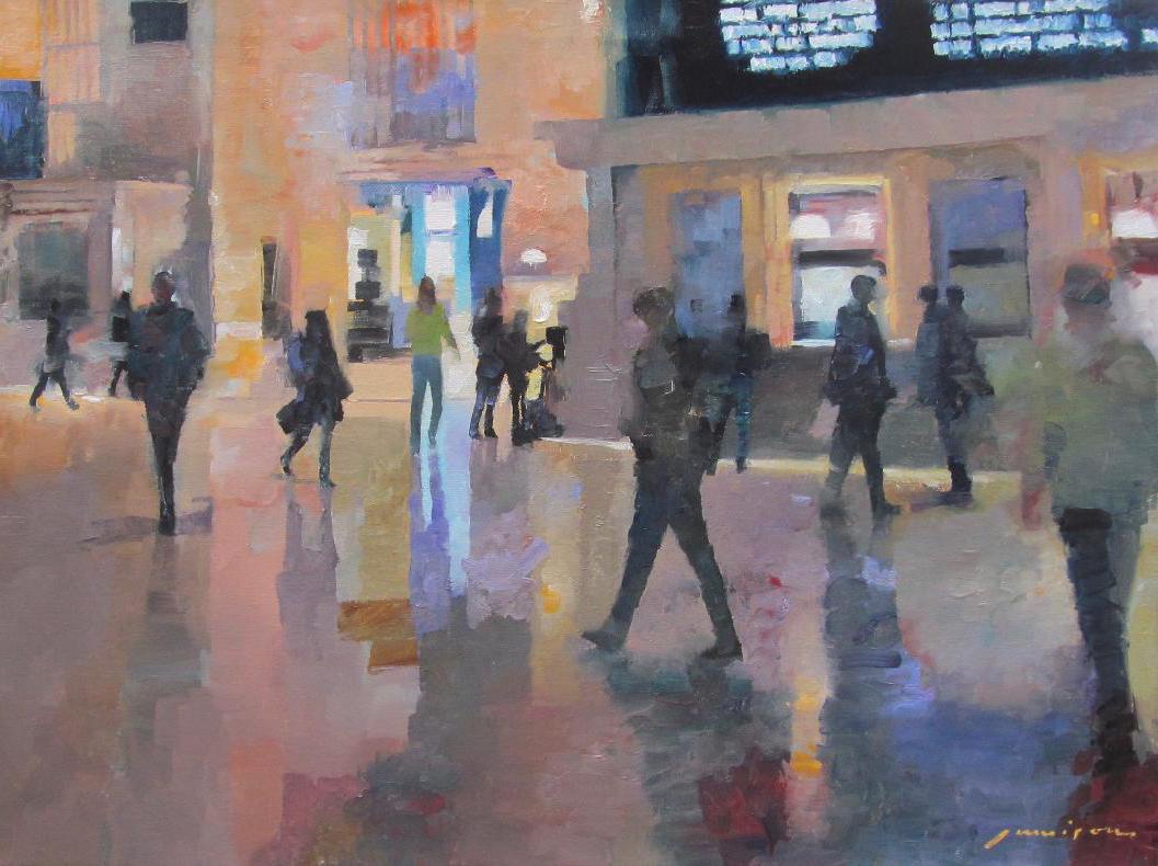 Jeff Jamison  Figurative Painting - Jeff Jamison, "Grand Central Moment", Manhattan Oil Painting on Canvas 