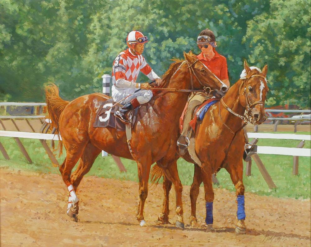 Dahl Taylor, "#3 on the Backstretch", Realistic Equine Oil Painting on Canvas