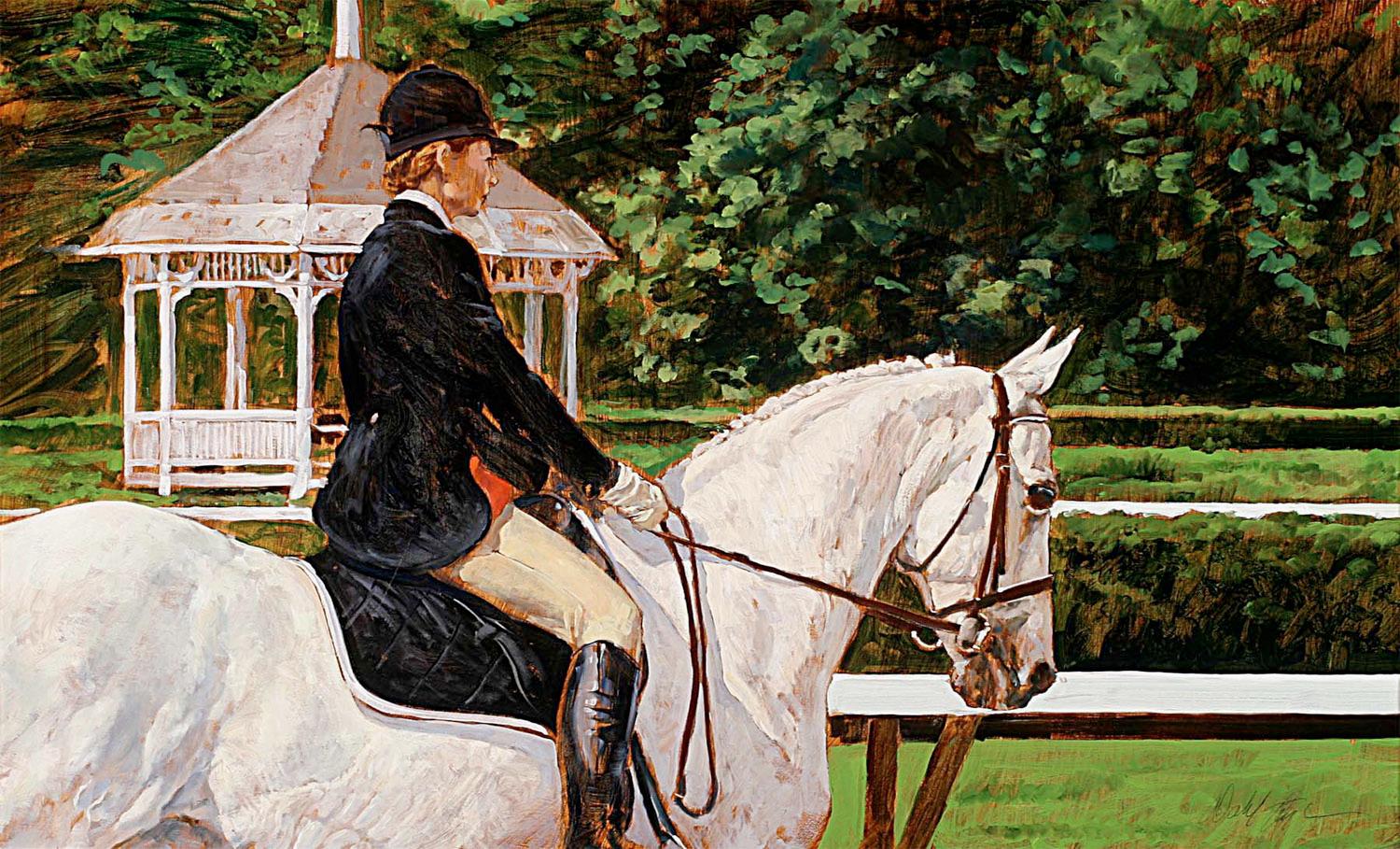 Dahl Taylor, "Dressage" Horse and Rider Equine Oil Painting on Canvas, 22x36